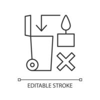 Never throw hot wax in trash bin linear manual label icon vector