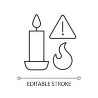 Fire danger from candles linear manual label icon vector