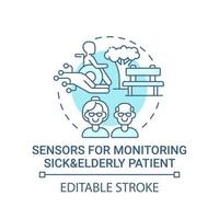 Sensores para monitorear el icono del concepto de pacientes enfermos y ancianos vector