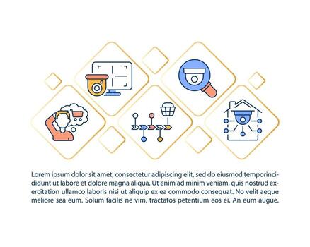 Security camera purchase concept line icons with text vector