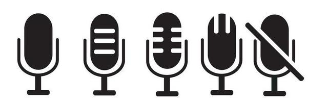 Microphone icons collection. Mute and unmute audio microphone. vector