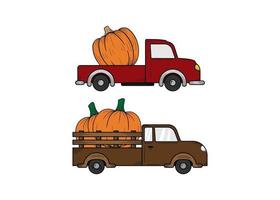 Pumpkin truck hand drawn illustration design template isolated vector