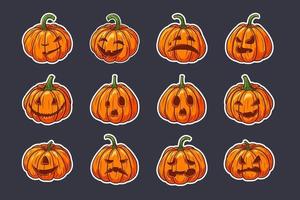 calabazas espeluznantes con caras set de pegatinas de halloween vector