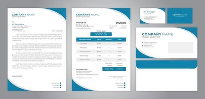 set of blue design letter head, invoice, business card, and envelope vector