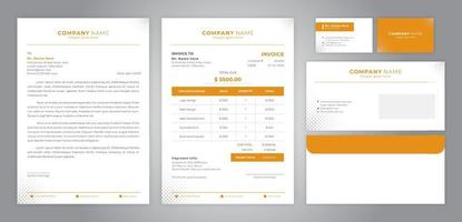 set orange letter head, invoice, business card and envelope vector