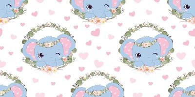 Cute baby elephant seamless pattern vector