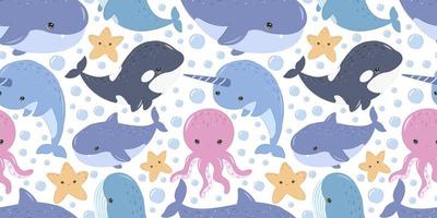 Adorable sea life seamless pattern vector