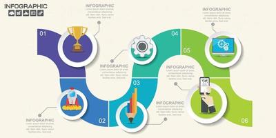 6 Parts infographic design steps or processes. vector