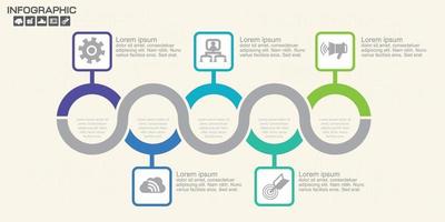 Procesos o pasos de diseño infográfico de 5 partes. vector