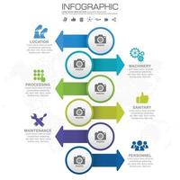 Infografía de flechas de línea de tiempo con pasos o procesos. vector