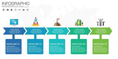 Timeline arrows infographic with steps or processes. vector