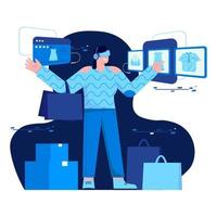 Shopping with VR flat illustration vector