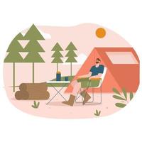 hombre acampando ilustración plana vector