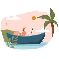 Girl at boat flat illustration vector