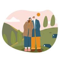 Couple at hills flat illustration vector