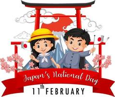 Japan National Day banner with Japanese children cartoon character vector