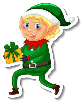 Sticker template with little elf cartoon character isolated
