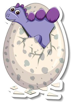 A sticker template with baby dinosaur hatching from an egg