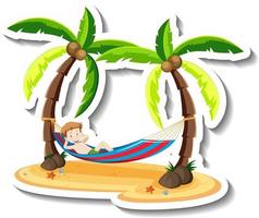 A boy laying on cradle at the beach vector