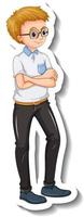 A sticker template with a nerdy man in standing pose vector