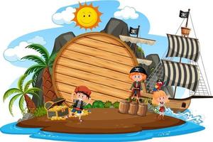 Pirate island with an empty banner isolated on white background vector