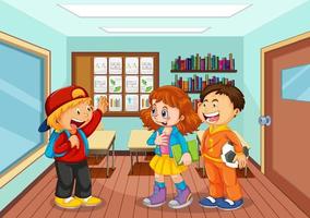 Students talking together in the classroom vector