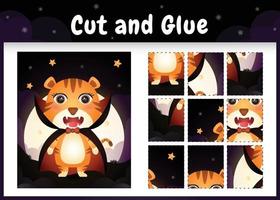 Children board game cut and glue with a cute tiger vector