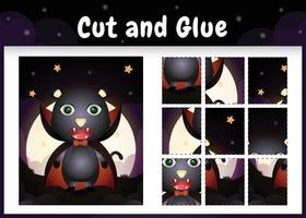 Children board game cut and glue with a cute black cat vector