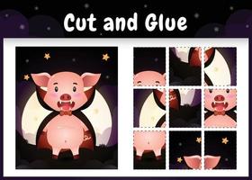 Children board game cut and glue with a cute pig vector