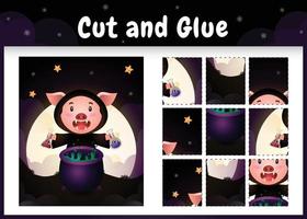 Children board game cut and glue with a cute pig vector