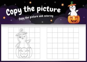 copy the picture kids game and coloring page with a cute penguin vector