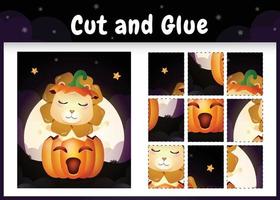 Children board game cut and glue with a cute lion vector