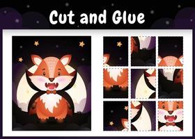 Children board game cut and glue with a cute fox vector