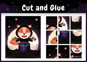 Children board game cut and glue with a cute fox vector