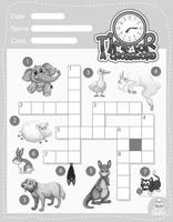 Crossword puzzle game template about animals vector