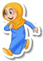 Sticker template with a muslim girl cartoon character isolated vector