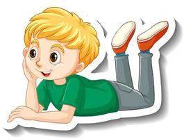 A boy laying pose cartoon character sticker vector