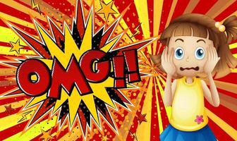 OMG word on explosion background with girl cartoon character vector