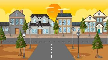 Intersection with many houses background vector