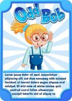 Tarjeta de juego de personajes con palabra bob impar vector