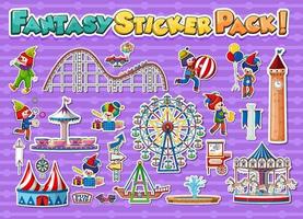 Sticker set with amusement park and funfair objects vector