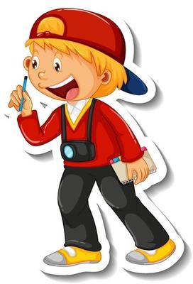 Sticker template with a boy cartoon character isolated