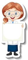 Girl in science gown holding empty banner vector