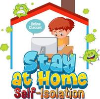 Stay at home and self-isolation banner with a boy work from home vector