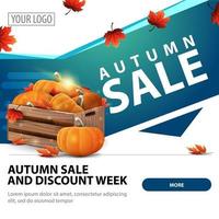 Autumn sale, square banner with wooden crates of ripe pumpkins vector