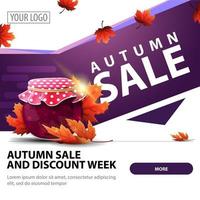 banner web de descuento de otoño con tarro de mermelada vector