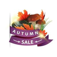 Autumn sale, isolated web banner with mushrooms and autumn leaves vector