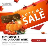 Venta de otoño, banner web cuadrado moderno con cosecha de verduras. vector