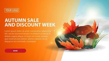 Autumn discount banner with mushrooms and autumn leaves vector