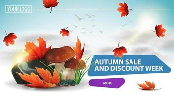 Autumn sale and discount week, clickable web banner with mushrooms